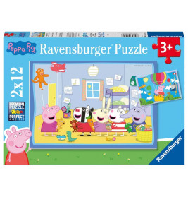Peppa Pig Ravensburger Puzzle mit Cartoon-Tieren im Klassenzimmer, geeignet für Kinder ab 3 Jahren.