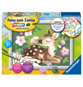 Malen-nach-Zahlen-Set mit Cartoon-Rehkitz im Wald, inklusive Farben und Pinsel, ab 7 Jahren geeignet.