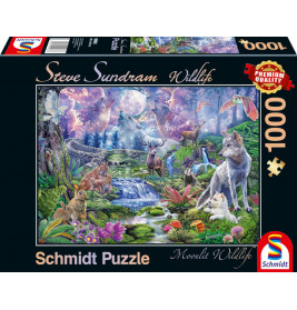 Schmidt Spiele 59963 Puzzle Steve Sundram Wildlife Wildtiere im Mondschein 1.000 Teile