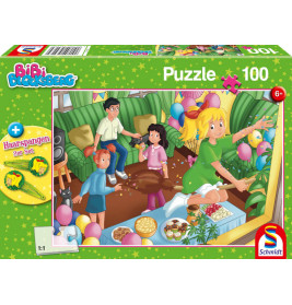 Schmidt Spiele 56423 Puzzle Bibi Blocksberg Geburtstagsparty 100 Teile mit Add-on ( 2 Haarspangen)