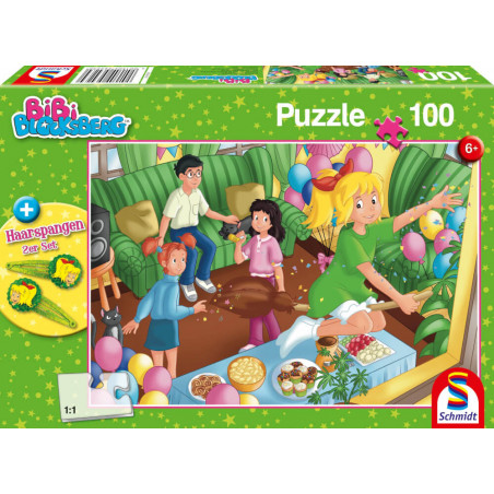 Schmidt Spiele 56423 Puzzle Bibi Blocksberg Geburtstagsparty 100 Teile mit Add-on ( 2 Haarspangen)