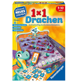 Bunte 1x1 Drachen Spieleschachtel von Ravensburger mit Cartoon-Drachen und Mathe-Thema für Kinder von 7-10 Jahren.