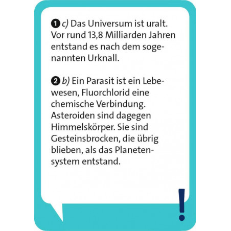 Sprechblase mit zwei wissenschaftlichen Fakten über das Universum und Parasiten auf Deutsch.