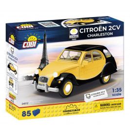 Cobi Citroën 2CV Charleston Bauset: Gelb-schwarzes Automodell vor dem Eiffelturm auf der Verpackung.