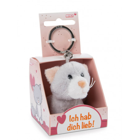 Katze 6cm Schlüsselanhänger, ''Ich hab dich lieb!'' in Geschenkbox