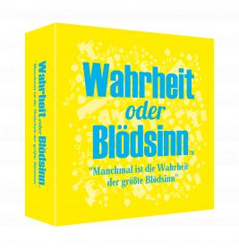 Gelbe Box mit blauem Text Wahrheit oder Blödsinn, dazu weiße Symbole rundherum.