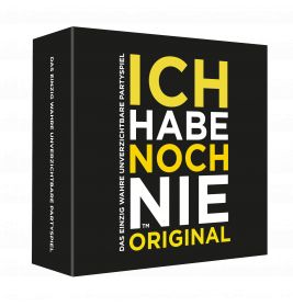 Schwarze Spielbox mit gelber und weißer Schrift: Ich habe noch nie Original.