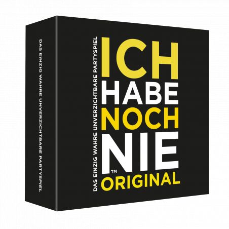 Schwarze Spielbox mit gelber und weißer Schrift: Ich habe noch nie Original.