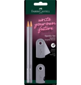 Sparkle Bleistift Set, dapple gray 2 Bleistifte, je 1 Radierer u. Einfachspitzdose