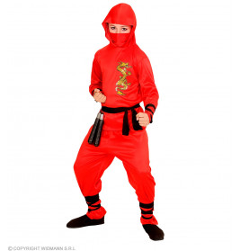 RED DRAGON NINJA" 116 - (Oberteil mit Kapuze, Hose, Gürtel, Gesichtsmaske,Arm- und Beinbänder)