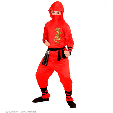 RED DRAGON NINJA" 116 - (Oberteil mit Kapuze, Hose, Gürtel, Gesichtsmaske,Arm- und Beinbänder)