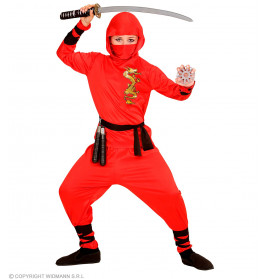 RED DRAGON NINJA" 116 - (Oberteil mit Kapuze, Hose, Gürtel, Gesichtsmaske,Arm- und Beinbänder)