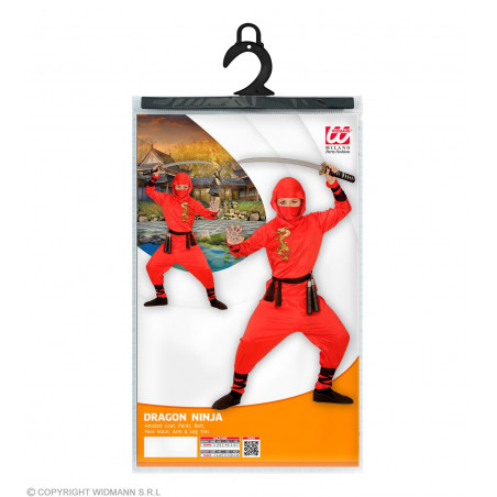 RED DRAGON NINJA" 116 - (Oberteil mit Kapuze, Hose, Gürtel, Gesichtsmaske,Arm- und Beinbänder)