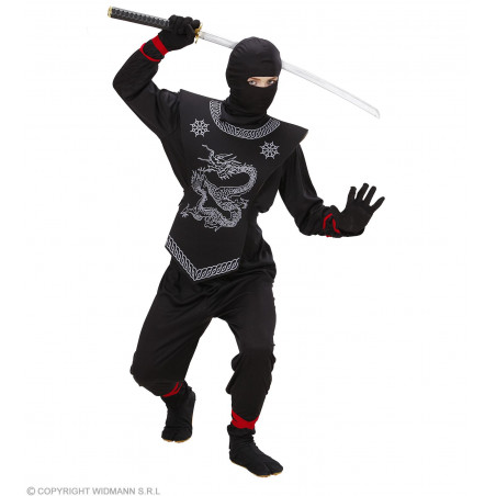 SCHWARZER NINJA" 116 - (Oberteil mit Bändern, Hose mit Bändern, Brustschutz, Maske)