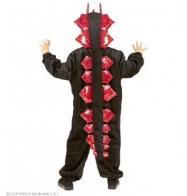 SCHWARZER DRACHE AUS PLÜSCH (Overall mit Kapuze) (98 cm / 1-2 Years)