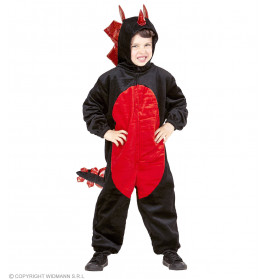 SCHWARZER DRACHE AUS PLÜSCH (Overall mit Kapuze) (104 cm / 2-3 Years)
