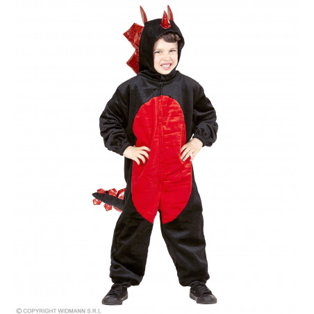 SCHWARZER DRACHE AUS PLÜSCH (Overall mit Kapuze) (104 cm / 2-3 Years)