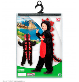 SCHWARZER DRACHE AUS PLÜSCH (Overall mit Kapuze) (104 cm / 2-3 Years)