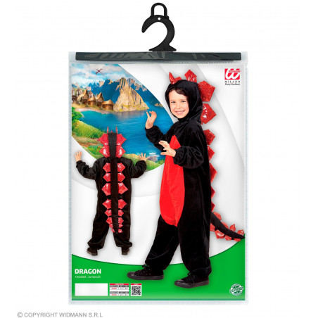 SCHWARZER DRACHE AUS PLÜSCH (Overall mit Kapuze) (104 cm / 2-3 Years)