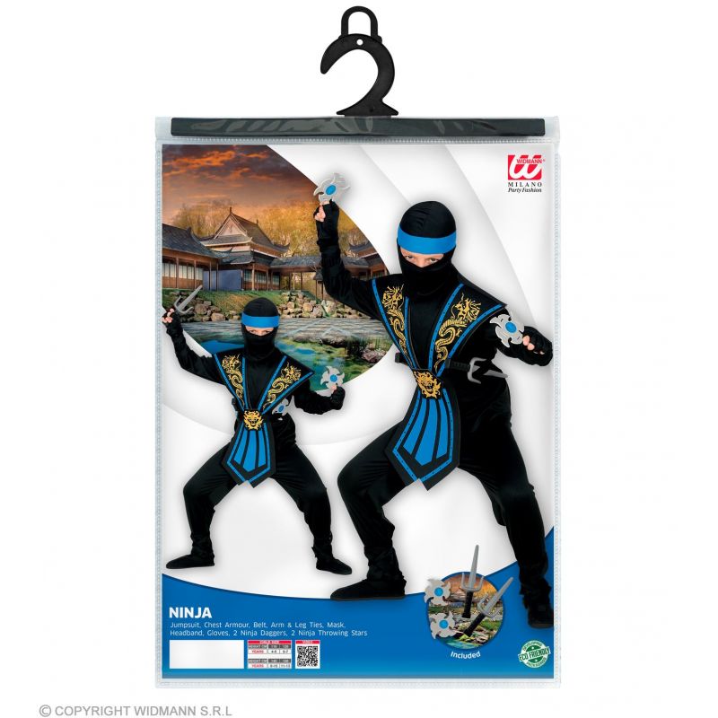 Blauer Kombat Ninja m.Waffenset 116 cm