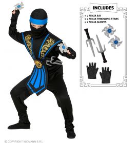 Blauer Kombat Ninja m.Waffenset 116 cm