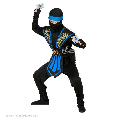 Blauer Kombat Ninja m.Waffenset 116 cm