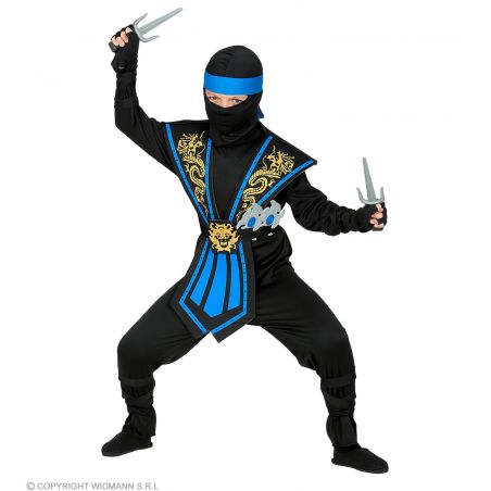 Blauer Kombat Ninja m.Waffenset 116 cm