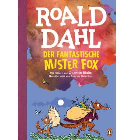 Buchcover von Der Fantastische Mister Fox von Roald Dahl, illustriert mit Füchsen, die Taschen tragen.
