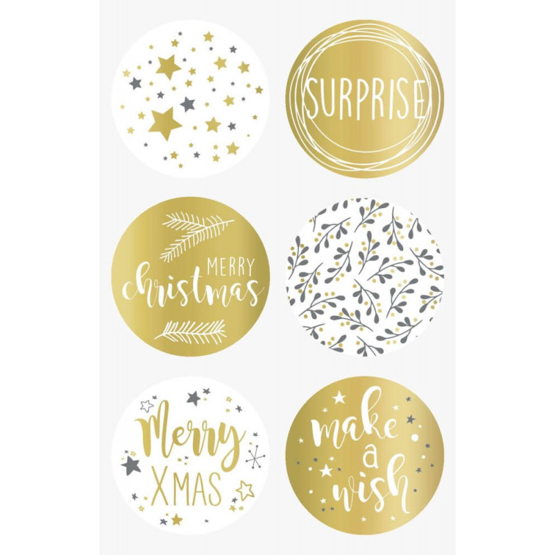 Sticker Xmas rund gold 4cm