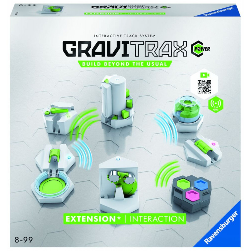 GraviTrax Power Extension Interaction Set: Verpackung mit interaktiven Murmelbahn-Komponenten und Funktionen. GraviTrax Power Extension Interaction Set: Verpackung mit interaktiven Murmelbahn-Komponenten und Funktionen.