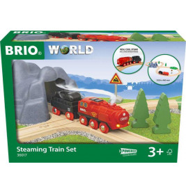 BRIO World 36017 Batterie-Dampflok Set - Aus dem Schornstein der Lokomotive strömt während der Fahrt