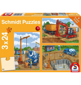 Schmidt Spiele Kinderpuzzle Auf der Baustelle, 3x24 Teile