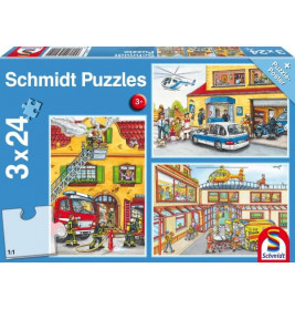 Schmidt Spiele Kinderpuzzle Feuerwehr und Polizei, 3x24 Teile