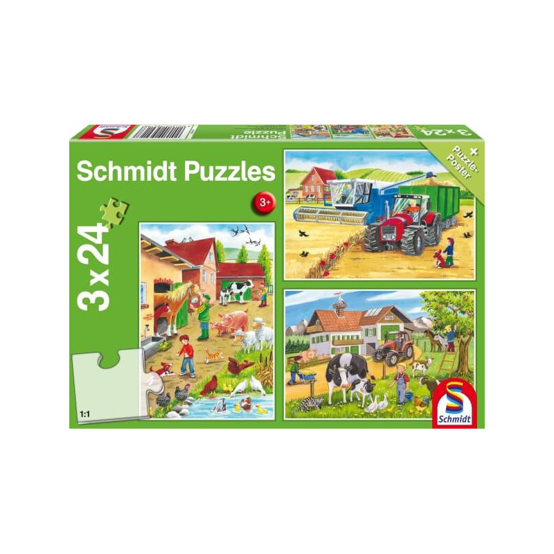 Schmidt Spiele Kinderpuzzle Auf dem Bauernhof, 3x24 Teile