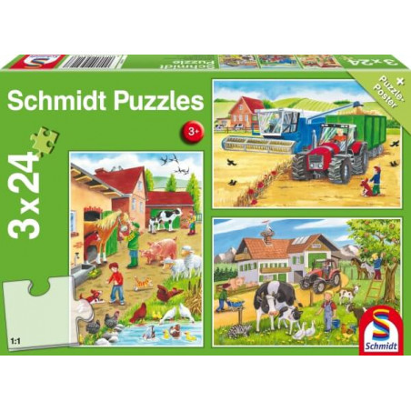 Schmidt Spiele Kinderpuzzle Auf dem Bauernhof, 3x24 Teile