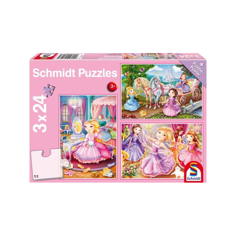 Schmidt Spiele Kinderpuzzle Märchenhafte Prinzessin, 3x24 Teile
