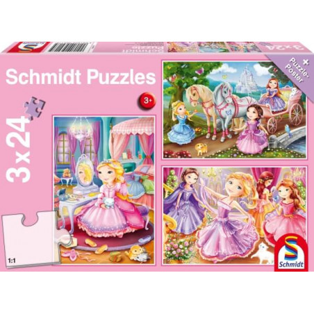 Schmidt Spiele Kinderpuzzle Märchenhafte Prinzessin, 3x24 Teile