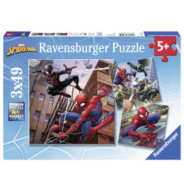 Ravensburger Spider-Man Puzzlebox mit 3 Puzzles, Motiv: Spider-Man und Freunde in der Stadt, geeignet ab 5 Jahren.