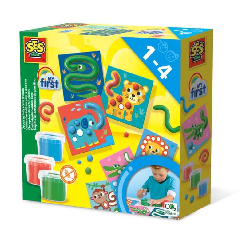 SES My First Knetset für Kinder von 1-4 Jahren mit bunten Knetdosen und Tiermotiven auf der Verpackung. SES My First Knetset für Kinder von 1-4 Jahren mit bunten Knetdosen und Tiermotiven auf der Verpackung.
