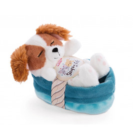 Kuscheltier Welpe Cockerspaniel 12cm im blau-türkisen Körbchen