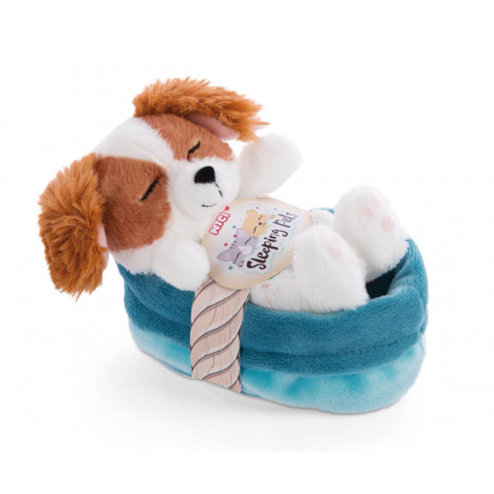 Kuscheltier Welpe Cockerspaniel 12cm im blau-türkisen Körbchen