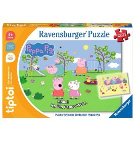 Peppa Pig Ravensburger Puzzle mit fröhlicher Parkszene und Figuren, geeignet für Kinder ab 4 Jahren.