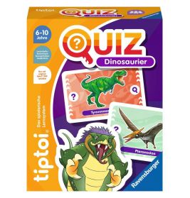 Quizspiel-Box mit Dinosauriern, von 6-10 Jahren, illustriert mit T. rex und Pteranodon.