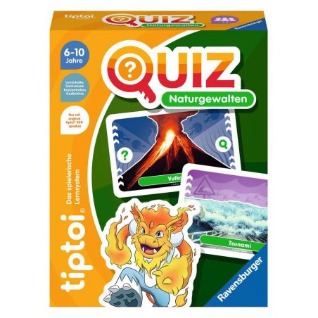 Quizspiel für 6- bis 10-Jährige mit Vulkan, Tsunami und Comicfigur auf dem Cover. Quizspiel für 6- bis 10-Jährige mit Vulkan, Tsunami und Comicfigur auf dem Cover.
