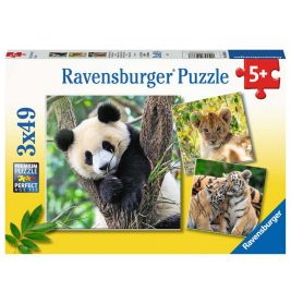 Kinderpuzzle - 05666 Panda, Tiger und Löwe - 3x49 Teile Puzzle für Kinder ab 5 Jahren