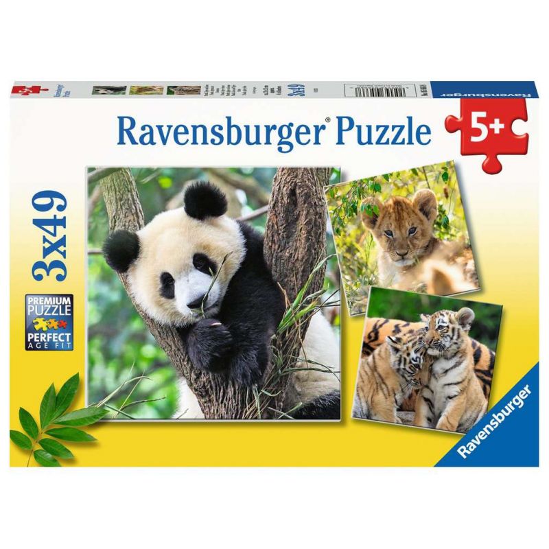 Kinderpuzzle - 05666 Panda, Tiger und Löwe - 3x49 Teile Puzzle für Kinder ab 5 Jahren