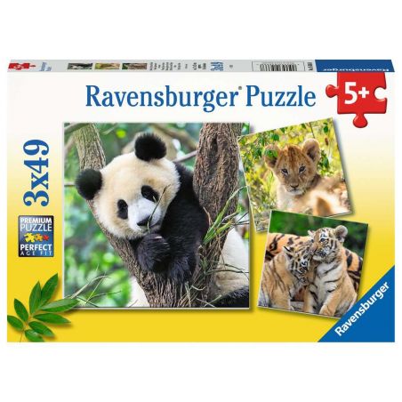 Kinderpuzzle - 05666 Panda, Tiger und Löwe - 3x49 Teile Puzzle für Kinder ab 5 Jahren