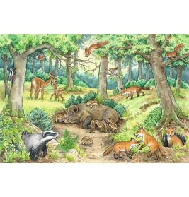 Kinderpuzzle - 05673 Tiere im Wald und auf der Wiese - 2x12 Teile + Wissensposter, Wies