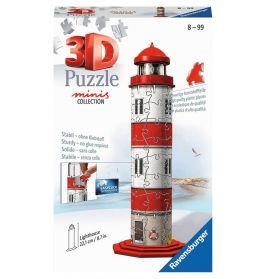 3D-Puzzlebox mit rot-weißem Leuchtturm-Modell von Ravensburger, geeignet für Kinder und Erwachsene ab 8 Jahren.