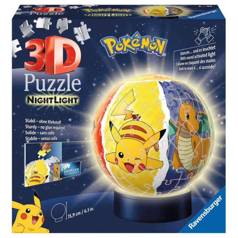 3D Puzzle Nachtlicht Puzzle-Ball Pokémon - 72 Teile - für Pokémon Fans ab 6 Jah